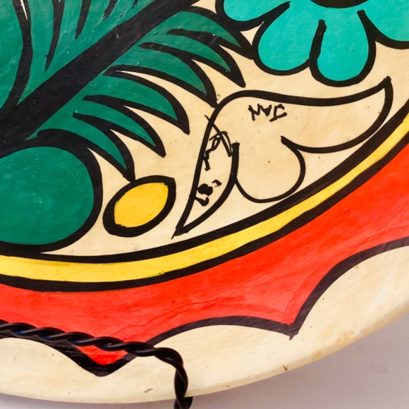 Mestizo Folk Art Tonala Mexican Hand painted Platter Florals Bird Ixtapa 1987 - Picture 9 of 14